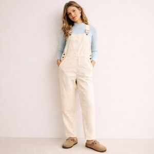 Faherty Corduroy Overalls Egret Ivory Straight Leg S‎ NWOT